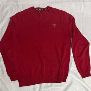Guess Men's V-Neck Sweater in Red